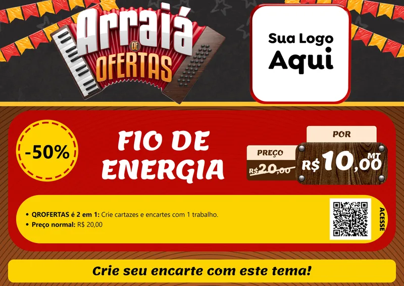Modelo de Cartaz para Cartaz A4 Horizontal com o tema Arraiá de Ofertas - Junina para Materiais Elétricos