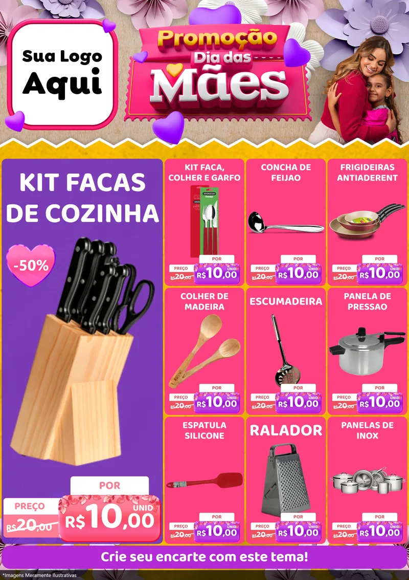 Modelo de Encarte para Encarte A4 Vertical com o tema Promoção Dia das Mães para Utilidades Domésticas