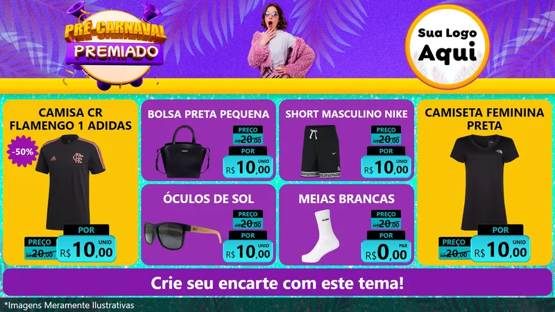 Modelo de TV para TV Horizontal com o tema Pré-Carnaval Premiado para Roupas e acessórios