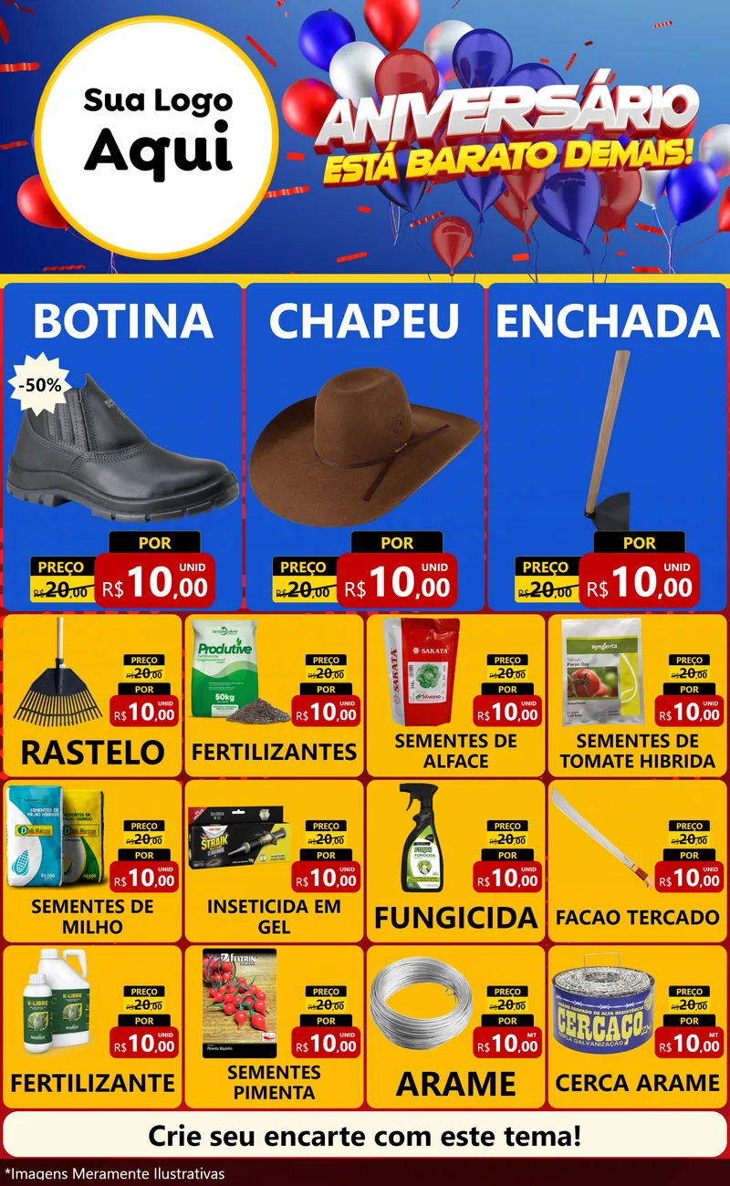 Modelo de Encarte para Encarte Grande com o tema Aniversário para Agropecuária