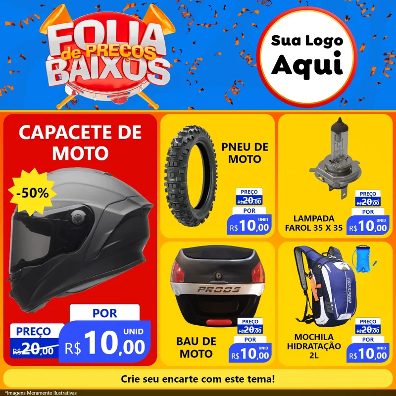 Modelo de Rede Social para Feed Facebook com o tema Folia de Preços Baixos para Moto peças