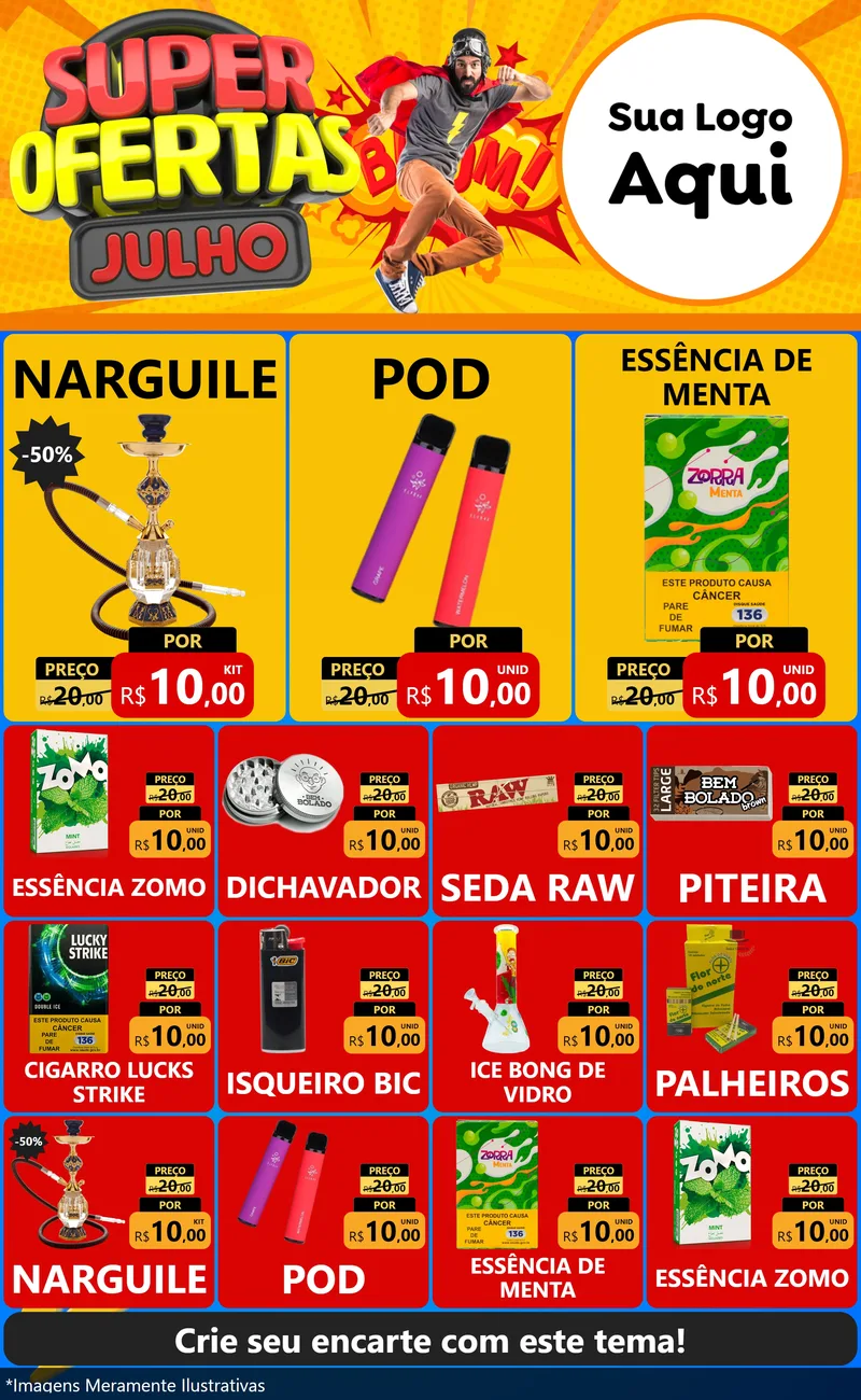 Modelo de Encarte para Encarte Grande com o tema Super Ofertas Julho para Tabacaria