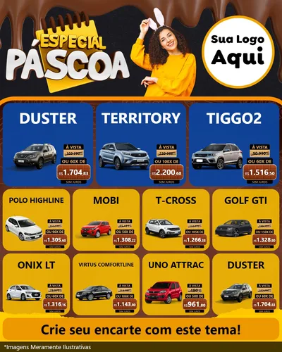 Modelo de Rede Social para Feed Instagram com o tema Especial Páscoa para Concessionaria de Carros