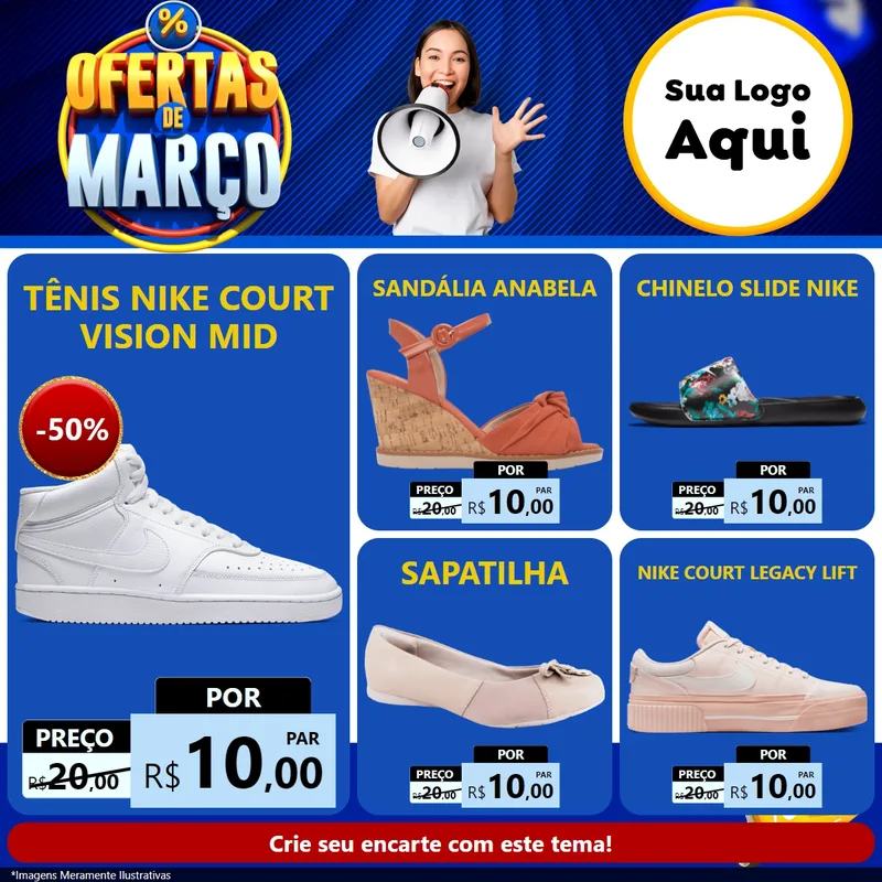 Modelo de Rede Social para Feed Facebook com o tema Ofertas de Março para Calçados