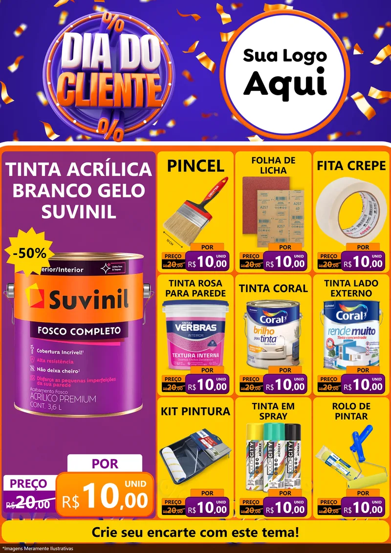 Modelo de Encarte para Encarte A4 Vertical com o tema Dia do Cliente para Tintas e Ferramentas