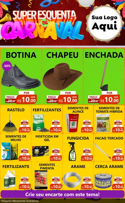 Modelo de Encarte para Encarte Grande com o tema Super Esquenta de Carnaval para Agropecuária