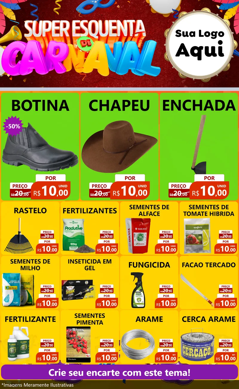 Modelo de Encarte para Encarte Grande com o tema Super Esquenta de Carnaval para Agropecuária