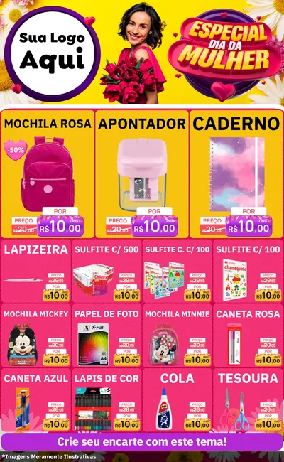 Modelo de Encarte para Encarte Grande com o tema Especial Dia da Mulher para Papelaria