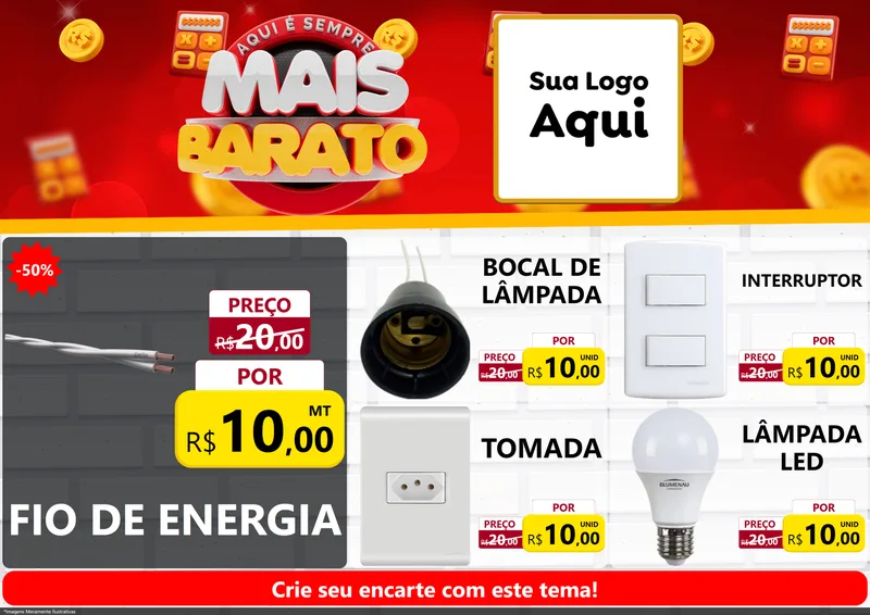Modelo de Encarte para Encarte A4 Horizontal com o tema Mais Barato para Materiais Elétricos