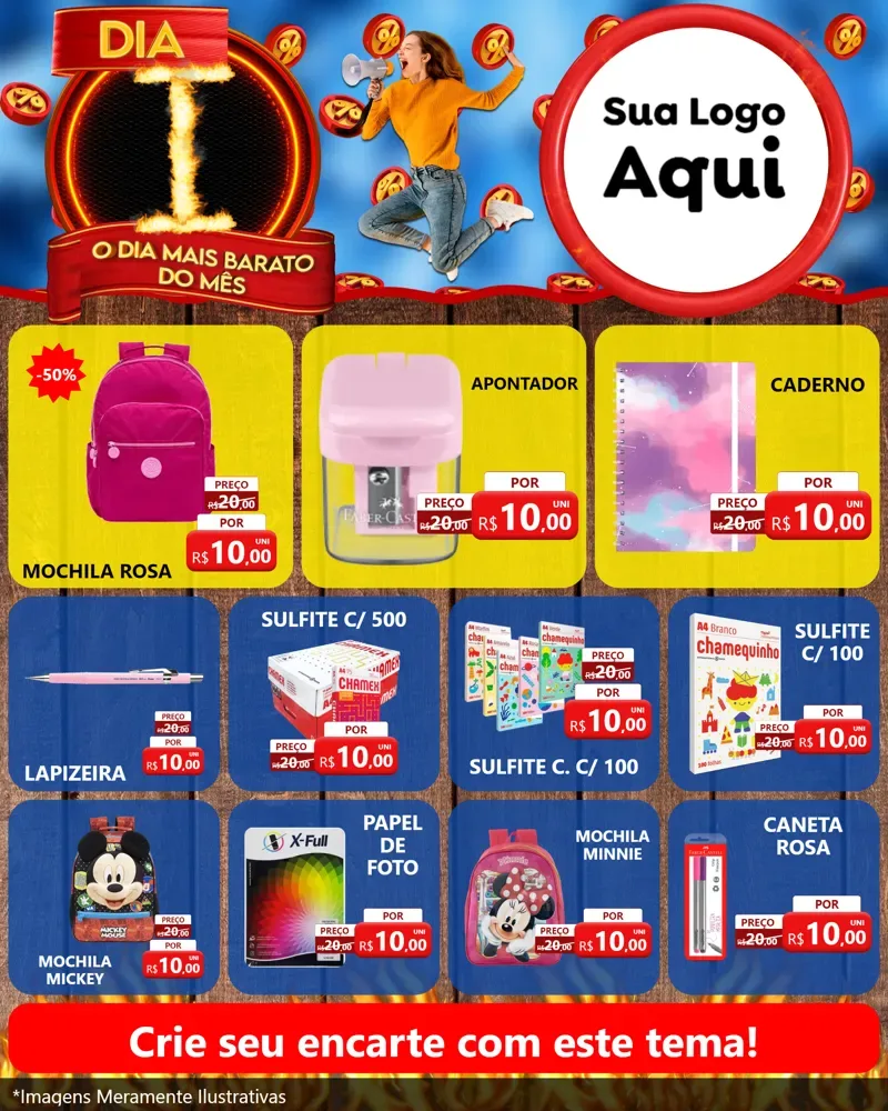 Modelo de Rede Social para Feed Instagram com o tema Dia I - O Dia Mais Barato Do Mês para Papelaria