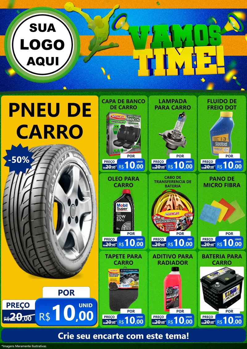 Modelo de Encarte para Encarte A4 Vertical com o tema Vamos Time! para Auto peças