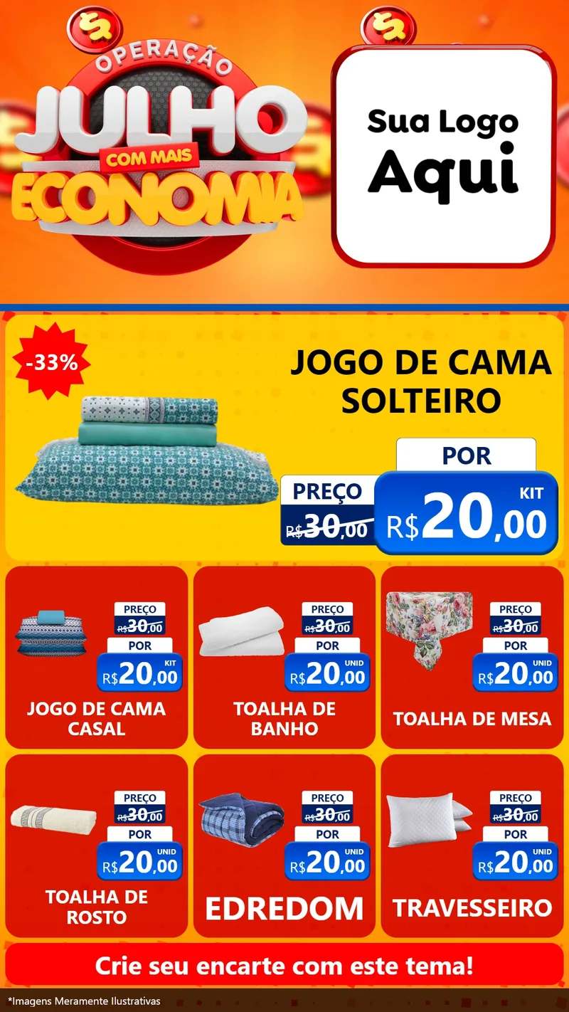 Modelo de Rede Social para Stories com o tema Operação Julho Com Mais Economia para Cama, Mesa e Banho
