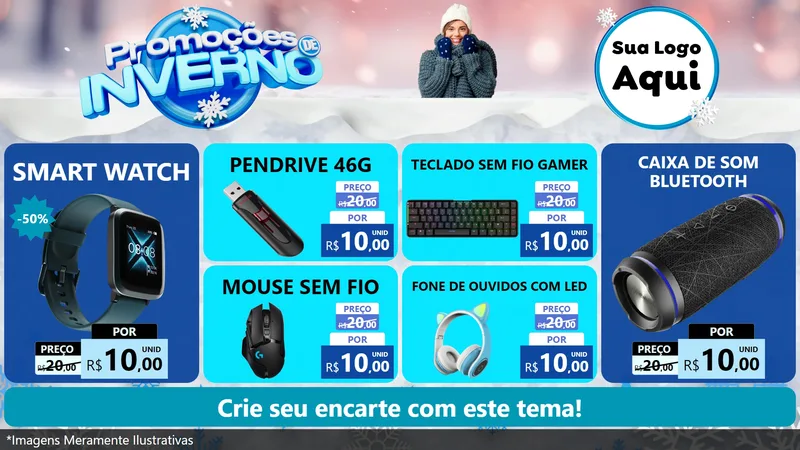 Modelo de TV para TV Horizontal com o tema Promoções de Inverno para Informática
