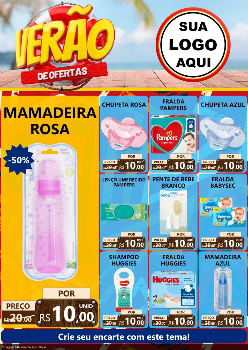 Modelo de Encarte para Encarte A4 Vertical com o tema Verão de Ofertas para Bebês