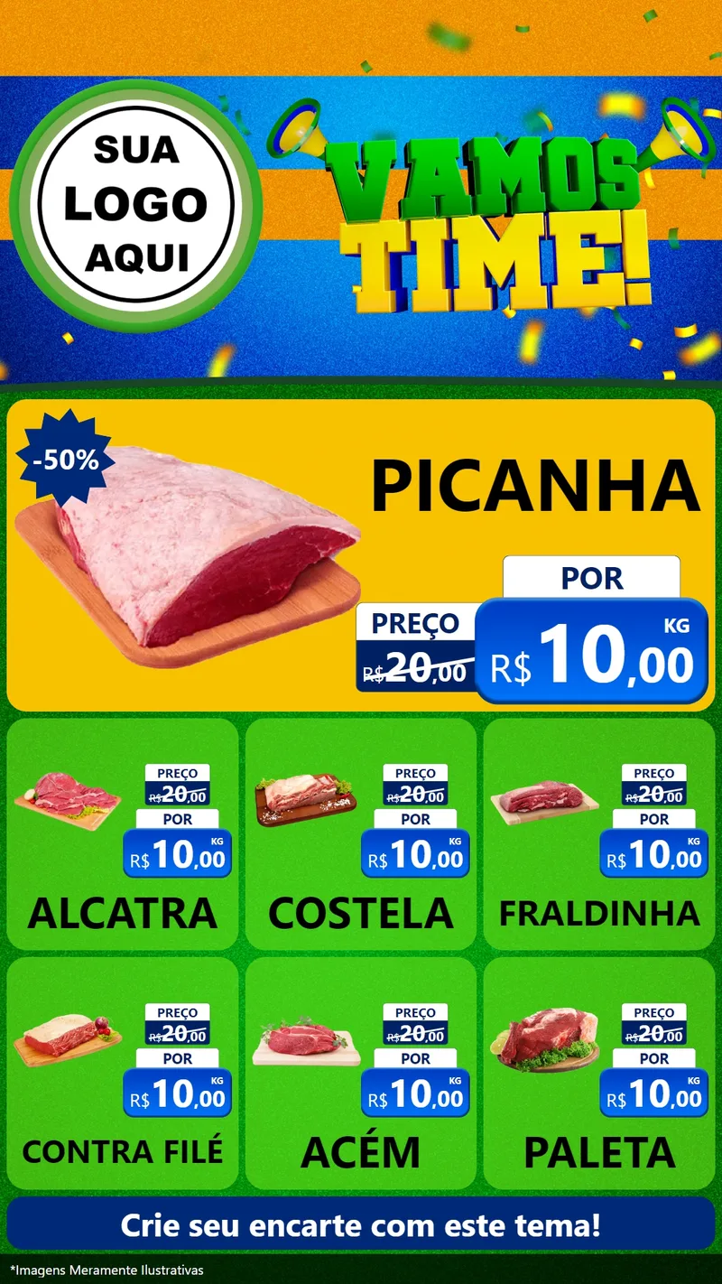 Modelo de Rede Social para Stories com o tema Vamos Time! para Açougue