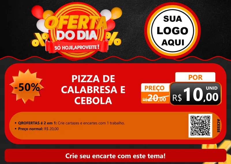 Modelo de Cartaz para Cartaz A4 Horizontal com o tema Oferta do Dia - Só hoje, Aproveite! para Pizzaria