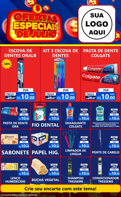 Modelo de Encarte para Encarte Grande com o tema Ofertas Especiais de Julho para Higiene Pessoal