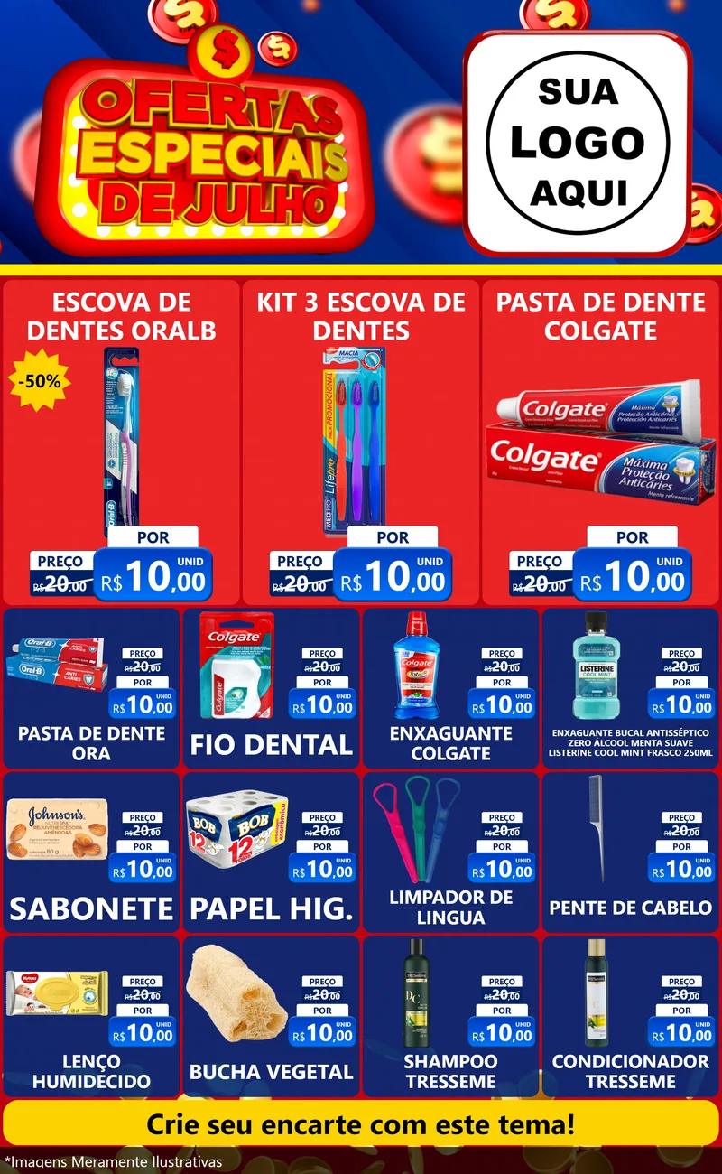 Modelo de Encarte para Encarte Grande com o tema Ofertas Especiais de Julho para Higiene Pessoal