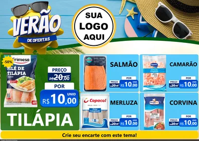 Modelo de Encarte para Encarte A4 Horizontal com o tema Verão de Ofertas para Peixaria