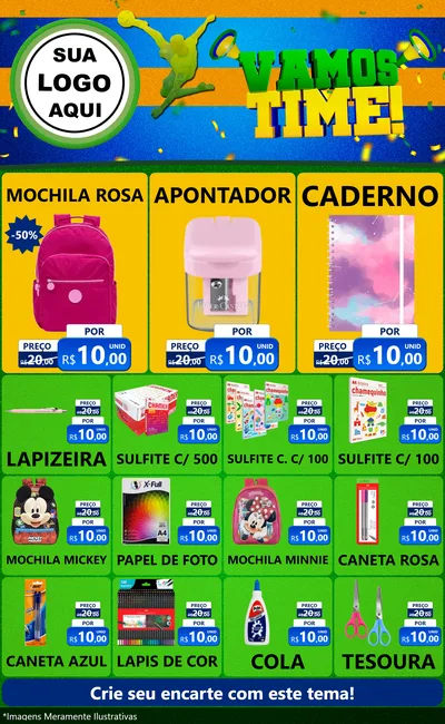 Modelo de Encarte para Encarte Grande com o tema Vamos Time! para Papelaria
