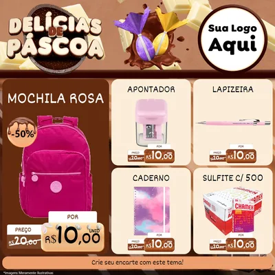 Modelo de Rede Social para Feed Facebook com o tema Delícias de Páscoa para Papelaria
