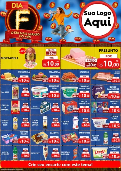 Modelo de Encarte para Encarte A4 Vertical com o tema Dia F - O Dia Mais Barato Do Mês para Frios e Laticínios