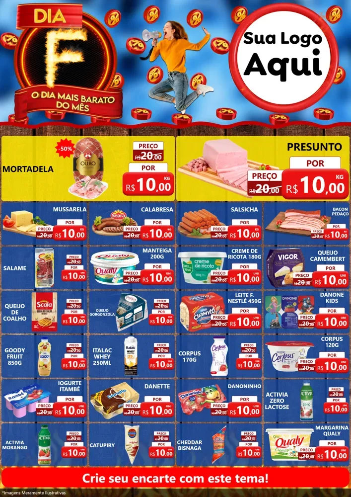 Modelo de Encarte para Encarte A4 Vertical com o tema Dia F - O Dia Mais Barato Do Mês para Frios e Laticínios