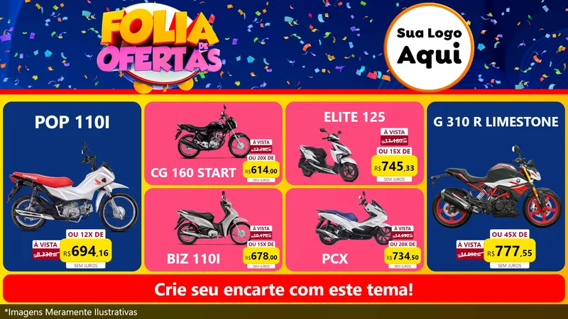 Modelo de TV para TV Horizontal com o tema Folia de Ofertas para Concessionaria de Motos