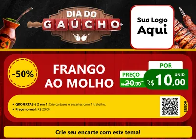 Modelo de Cartaz para Cartaz A4 Horizontal com o tema Dia do Gaúcho para Restaurante