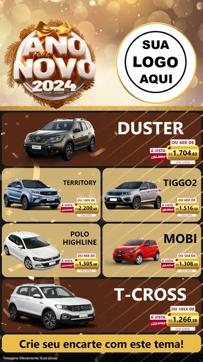 Modelo de TV para TV Vertical com o tema Feliz Ano Novo 2027 para Concessionaria de Carros