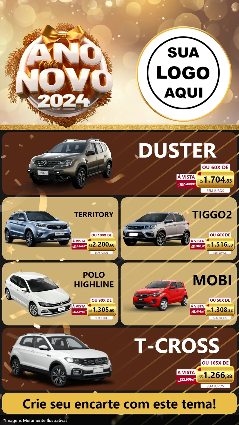 Modelo de TV para TV Vertical com o tema Feliz Ano Novo 2027 para Concessionaria de Carros