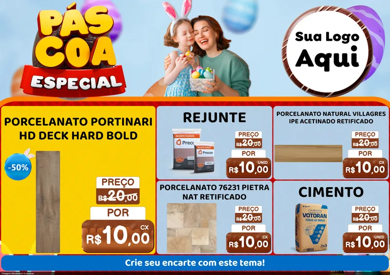 Modelo de Encarte para Encarte A4 Horizontal com o tema Páscoa Especial para Pisos e revestimentos