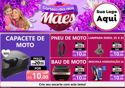 Modelo de Encarte para Encarte A4 Horizontal com o tema Sorteio Dia das Mães para Moto peças