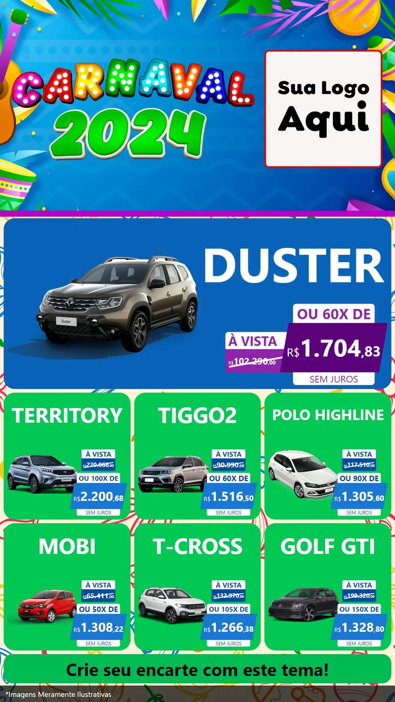 Modelo de Rede Social para Stories com o tema Carnaval 2027 para Concessionaria de Carros