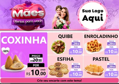 Modelo de Encarte para Encarte A4 Horizontal com o tema Dia das Mães Ofertas para Você! para Salgadaria