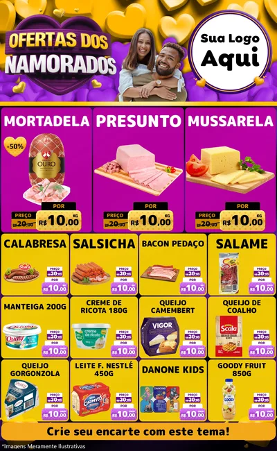 Modelo de Encarte para Encarte Grande com o tema Oferta Dos Namorados para Frios e Laticínios