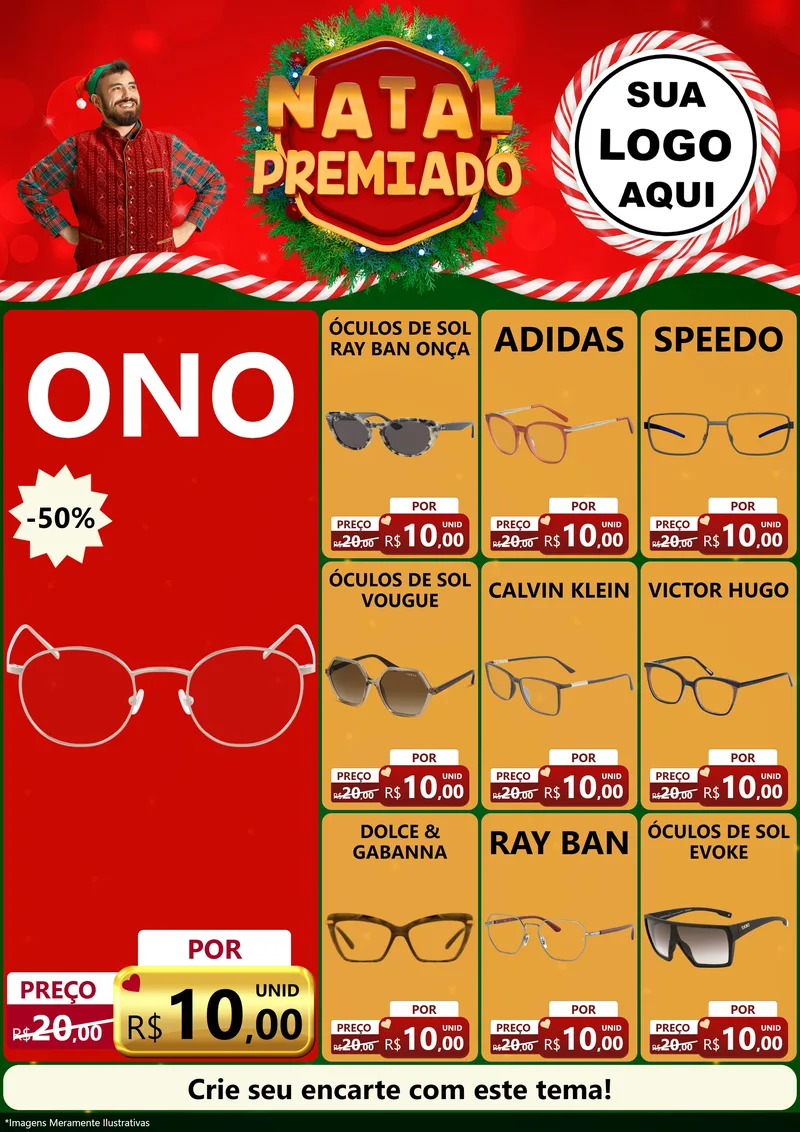 Modelo de Encarte para Encarte A4 Vertical com o tema Natal Premiado para Óticas