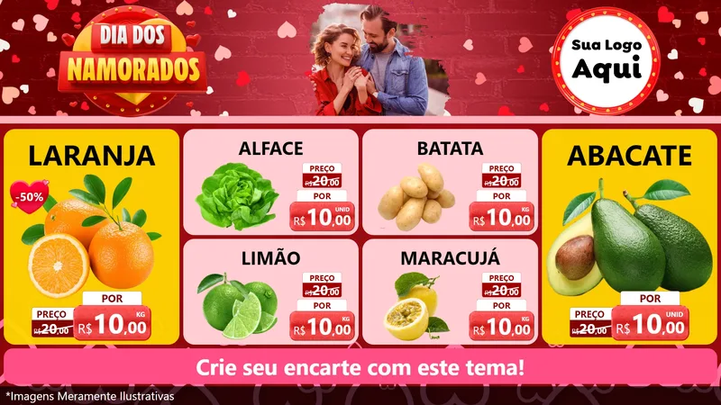 Modelo de TV para TV Horizontal com o tema Dia Dos Namorados para Hortifrúti