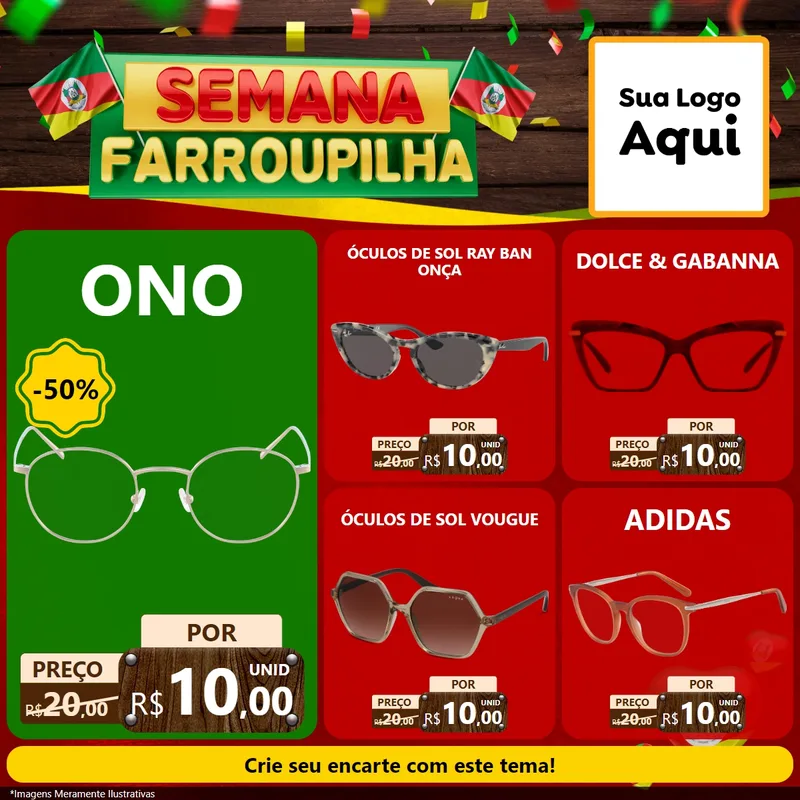 Modelo de Rede Social para Feed Facebook com o tema Semana Farroupilha para Óticas