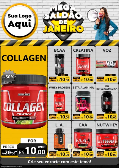 Modelo de Encarte para Encarte A4 Vertical com o tema Mega Saldão de Janeiro para Suplementos alimentares