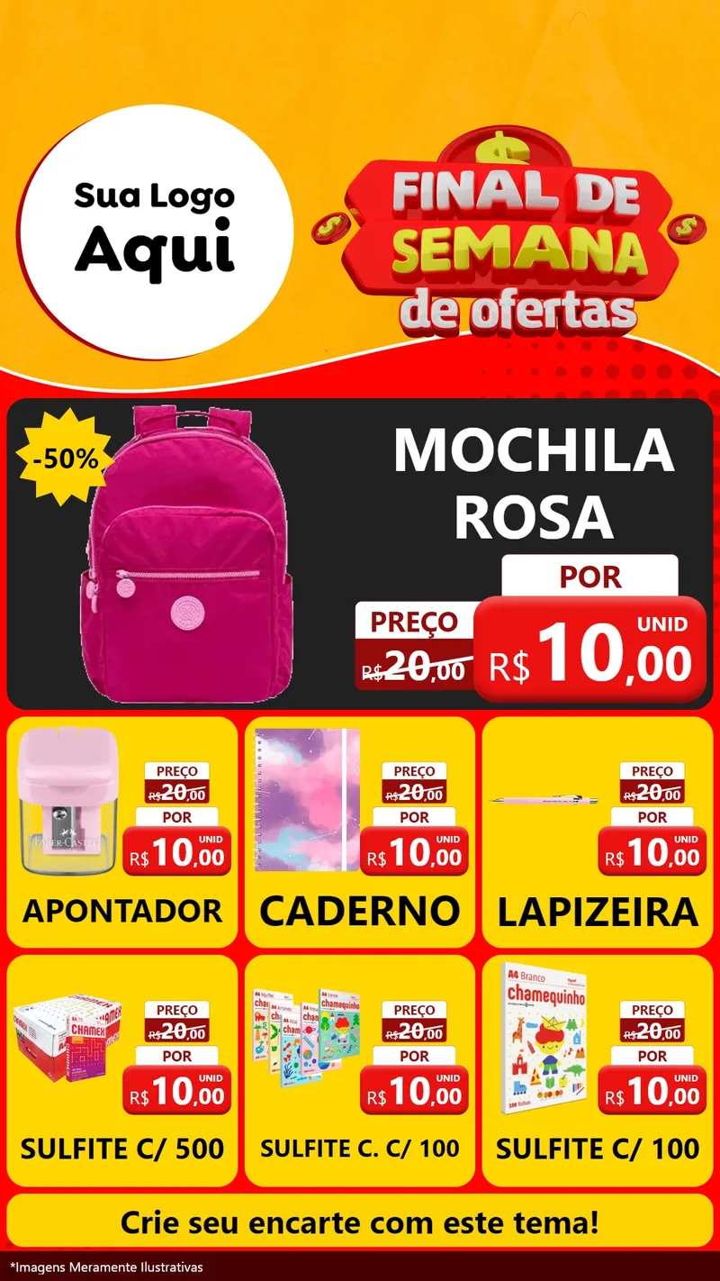 Modelo de Rede Social para Stories com o tema Final de Semana de Ofertas para Papelaria
