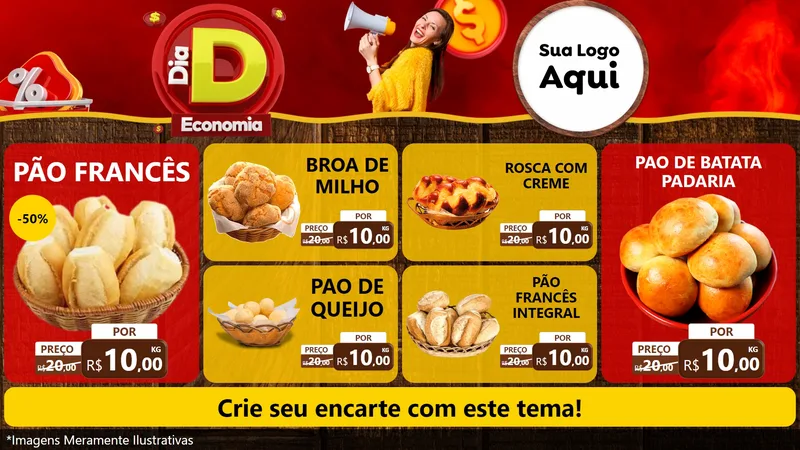 Modelo de TV para TV Horizontal com o tema Dia D Economia para Padaria