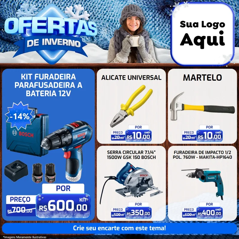 Modelo de Rede Social para Feed Facebook com o tema Ofertas de Inverno para Maquinas e Ferramentas