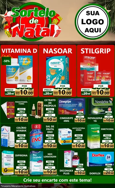 Modelo de Encarte para Encarte Grande com o tema Sorteio de Natal para Farmácia