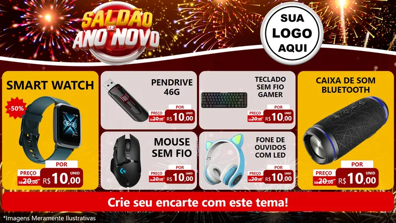Modelo de TV para TV Horizontal com o tema Saldão de Ano Novo para Informática