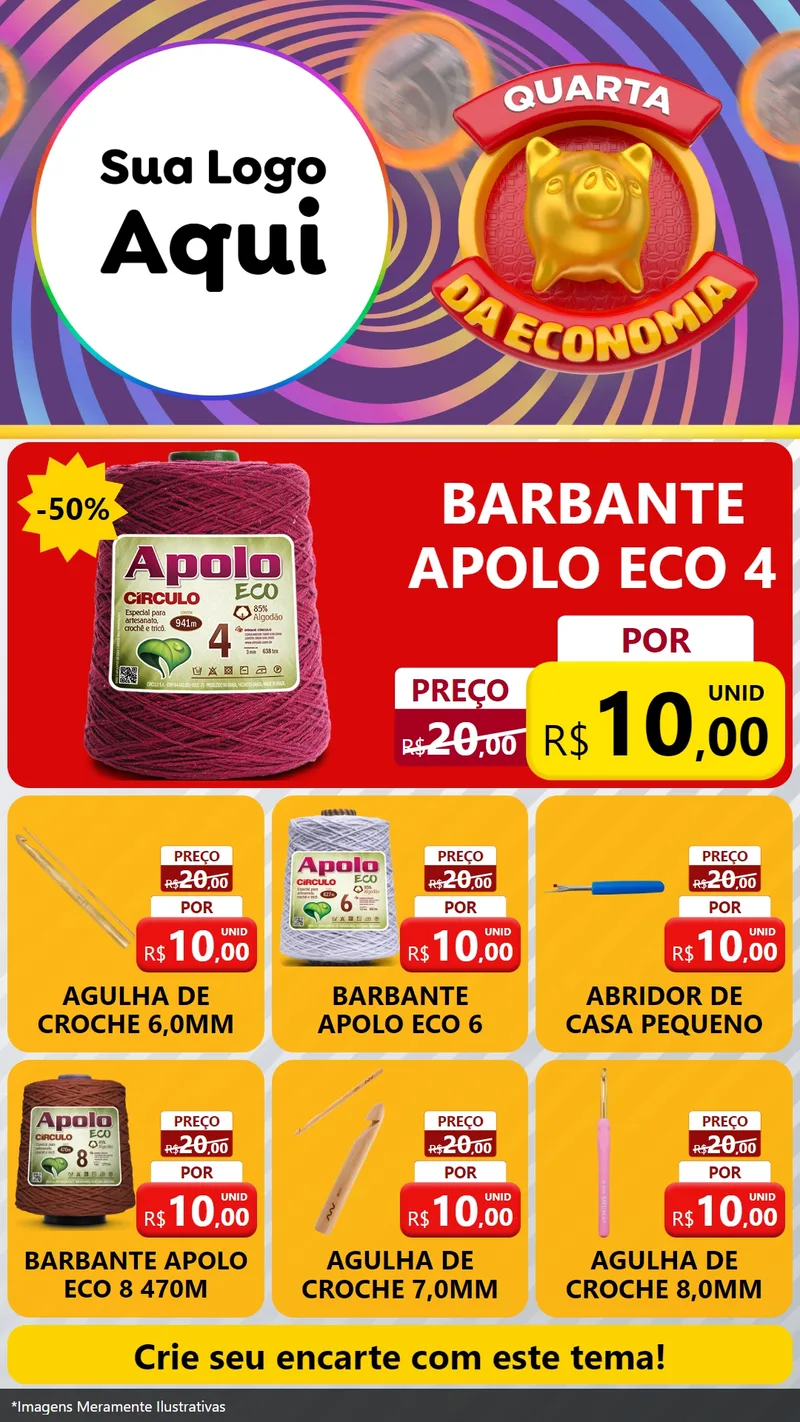 Modelo de Rede Social para Stories com o tema Quarta da Economia para Armarinho e Aviamentos
