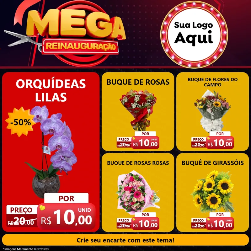 Modelo de Rede Social para Feed Facebook com o tema Mega Reinauguração para Floricultura e jardim