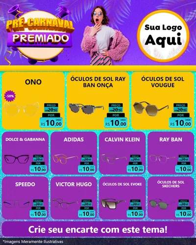 Modelo de Rede Social para Feed Instagram com o tema Pré-Carnaval Premiado para Óticas