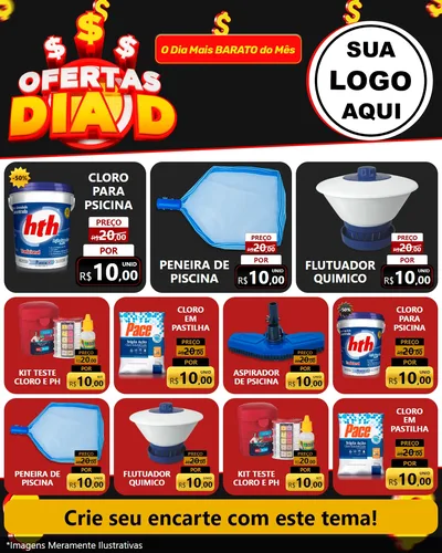 Modelo de Rede Social para Feed Instagram com o tema Ofertas Dia D para Produtos para Piscina