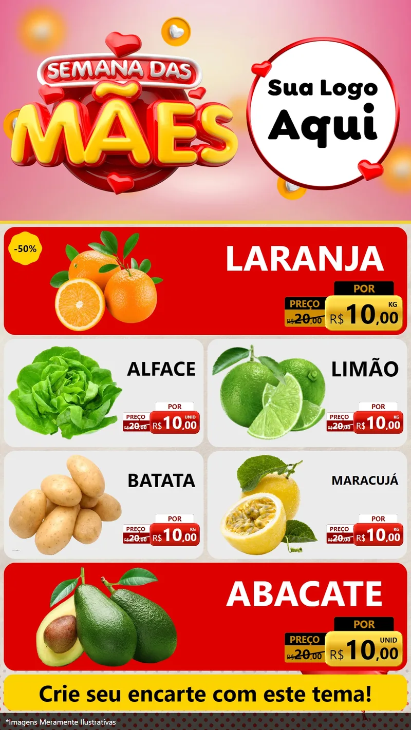 Modelo de TV para TV Vertical com o tema Semana das Mães para Hortifrúti